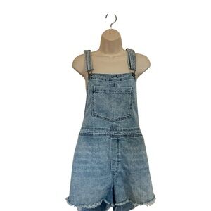 Aerie Womens Denim Shortalls Size Large Frayed Hem Pockets Adjustable